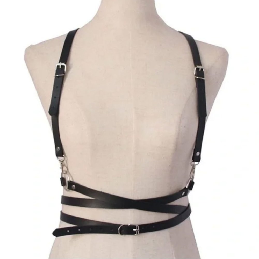 Black Faux Leather Harness Belt